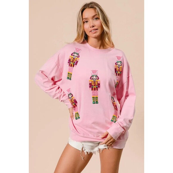 BiBi Sequin Nutcrackers Embroidery Christmas Sweatshirt NWT - Picture 9 of 13
